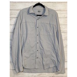 REI Gray Lightweight Nylon Hiking Fishing Vented Long Sleeve Men's Shirt‎ Large